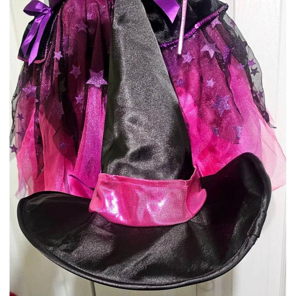 Sparkle Light-Up Witch Costume Toddler 3T-4T Hat Wand Pretty Pink Purple Sparkly